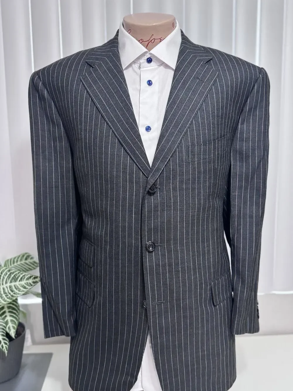 Alfred Dunhill Mens Gray Rainbow Striped 2 Piece Suit 46S Pants 38/25